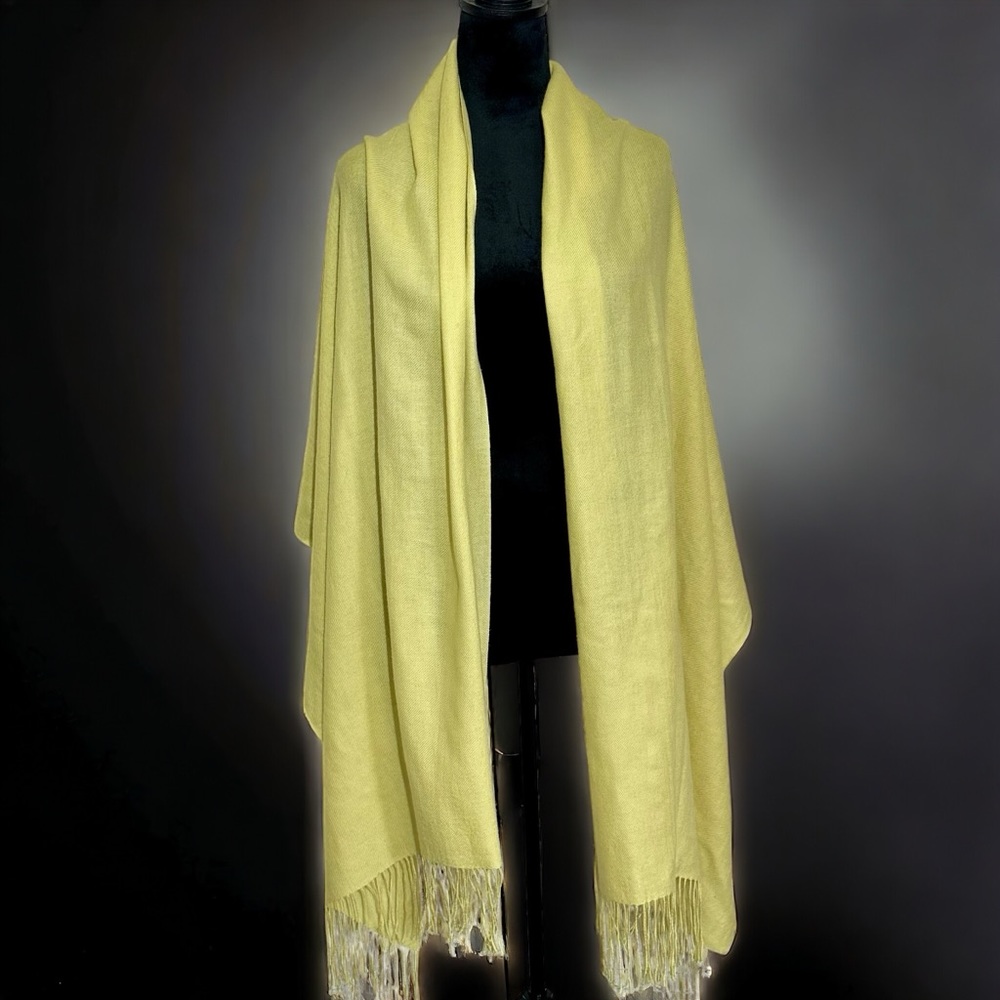 Women's Chartreuse Pashmina or Wrap - Lightweight Warmth & Funky Fringe Finish - Picture 1 of 12